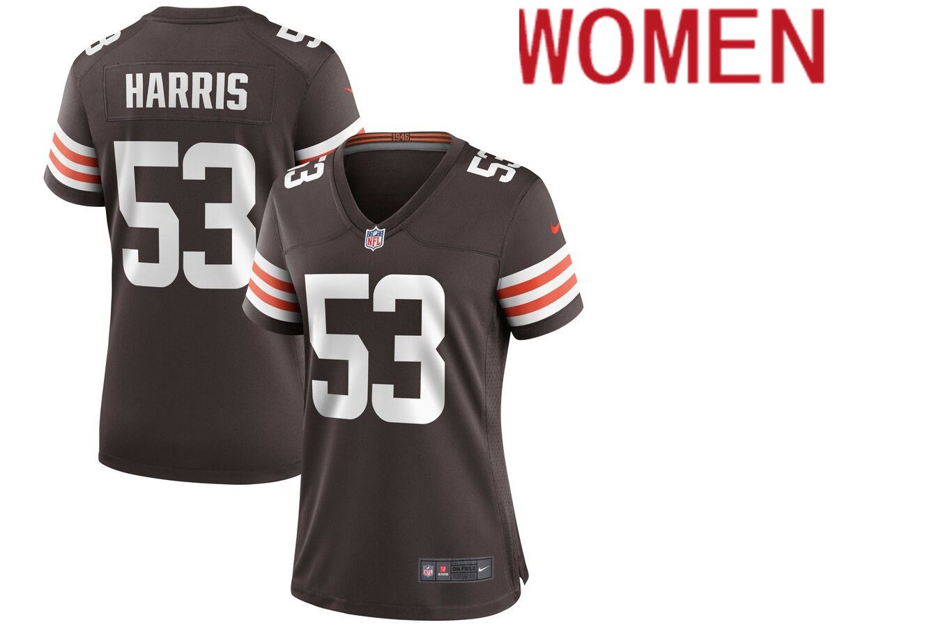 Women Cleveland Browns 53 Nick Harris Nike Brown Game NFL Jersey
